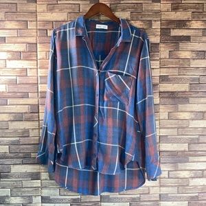 EUC Bella Dahl Aurora Plaid Button Down Top Red + Blue Womens Large